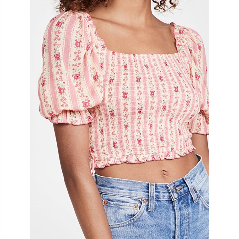 Playa Lucila Puff Sleeve Floral Crop Top med